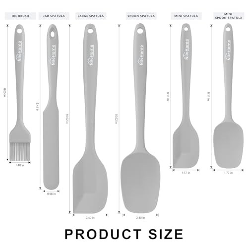 NileHome 6 Pieces Silicone Spatula Set with Silicone Brush,Mixing-Grey | Food-Grade Material,Heat Resistant Up to 600°F,Dishwasher Safe,BPA-Free - color: Gray
