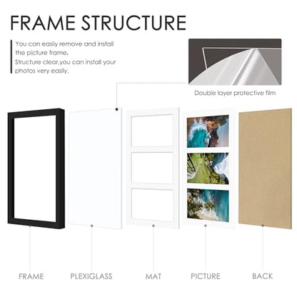 DUENPY 8x14 Collage Picture Frame, 4x6 Collage Picture Frame Displays Three 4x6 inch Photos, or 8x14 (Without Mat) for Available Horizontal Wall Mounting Display and Vertical, Black. | Wall Mount Display, Horizontal & Vertical, 8x14 (Without Mat) Photo Fr