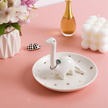 PUDDING CABIN White Dinosaur Ring Holder - Unique Jewelry Dish Tray for Rings, Earrings, Bracelets Organizer - Cute Gifts for Women, Girls, Her Birthday, Christmas, Wedding Gifts - style: White Dinosaur