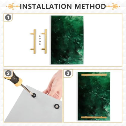 Dark Green Marble Acrylic Vanity Tray with Handles Non-Slip Decorative Bathroom Tray Jewelry Perfume Makeup Organizer for Dresser Kitchen Counter, 7.87 x 11.81 in