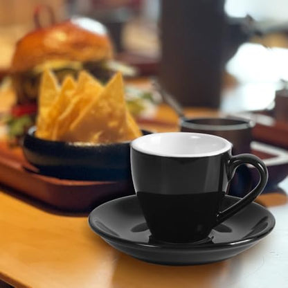 homEdge Porcelain Espresso Shot Cup Set with Saucers and Stainless Steel Spoons - 80 ml / 2.67 oz, Set of 4, Black - color: Black