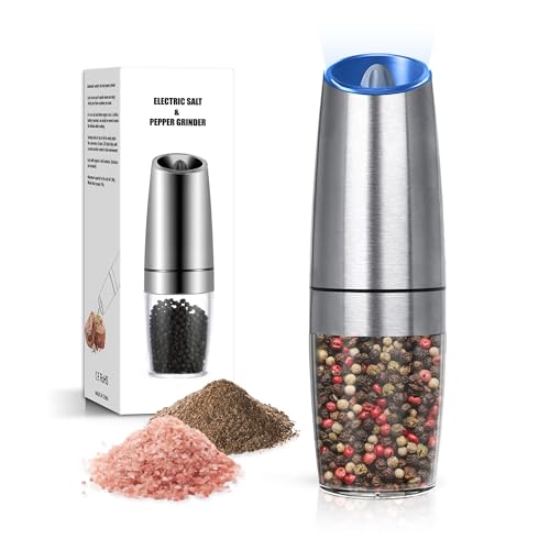 Battery Operated Salt And Pepper Grinder Set 1 Pack (Silver) | Gravity-Activated Automatic Grinder With Led Light & Adjustable Coarseness, Each Uses 6 Aaa Batteries,Kitchen Daily Seasoning - color: Battery/1pc/Silver
