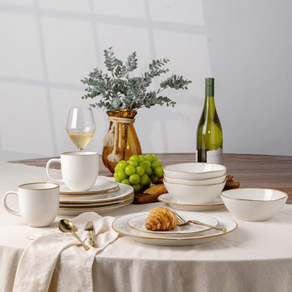 AmorArc Ceramic Dinnerware Sets for 4, Handmade Plates and Bowls Sets | Stoneware Reactive Glaze Dish Set, Scratch Resistant, Dishware Set for Kitchen Wedding, Dishwasher & Microwave Safe - color: Reactive White