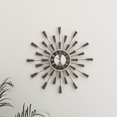 Deco 79 Metal Decorative Wall Clock Starburst Wall Clock for Home with Silver Accents, Wall Clock for Room 22" x 3" x 22", Brown
