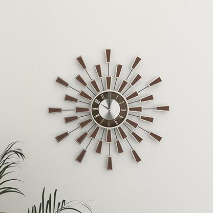Deco 79 Metal Decorative Wall Clock Starburst Wall Clock for Home with Silver Accents, Wall Clock for Room 22" x 3" x 22", Brown