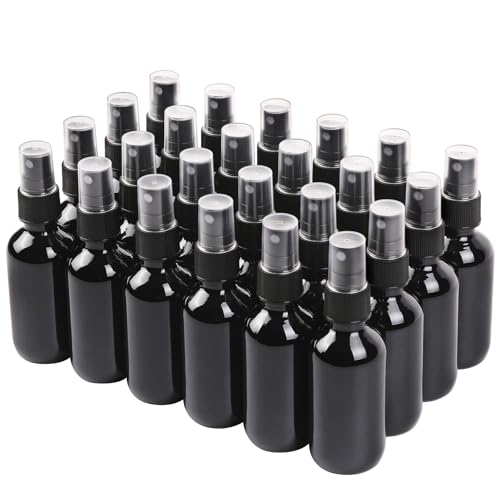 NOOEEISS Black Glass Small Spray Bottle 2 oz 24 Packs,Fine Mist Sprayer Small Clear Bottles,Refillable Containers mini spray bottles for Cleaning Solutions and Skin Care (Black 24pcs) - color: Black, size: 24Pack