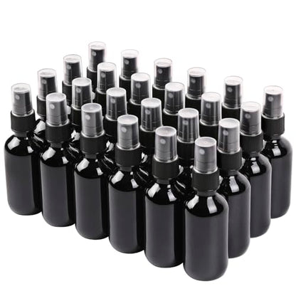 NOOEEISS Black Glass Small Spray Bottle 2 oz 24 Packs,Fine Mist Sprayer Small Clear Bottles,Refillable Containers mini spray bottles for Cleaning Solutions and Skin Care (Black 24pcs) - color: Black, size: 24Pack