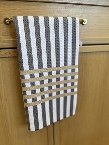 Kitchen Towels, Dish Towels for Kitchen, 3 Pc Kitchen Towel Set | Microfiber Waffle Towels, 16 x 26 inches, with Hanging Loops, Reusable Tea Towels, Cute Kitchen Towels - 3 Pack - color: Tan/ Gray