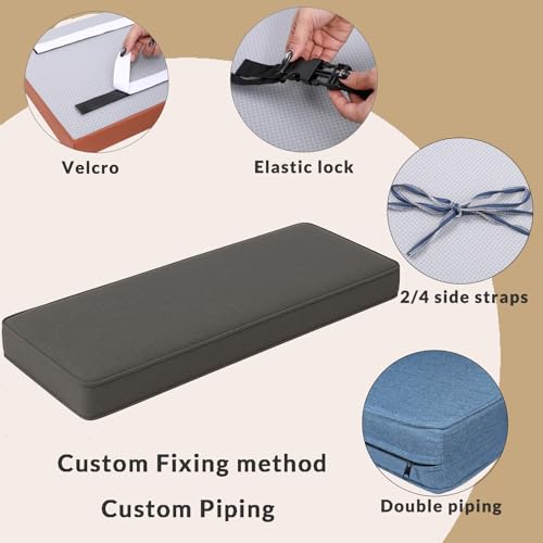 60x18 Inch Outdoor Bench Cushion – 3” Thick High-Density Foam Seat Pad with Custom Size & Fabric Options, Waterproof Cover, Non-Slip Backing for Patio, Porch Swing, or Indoor Window Seat - size: 60x18x3 inch
