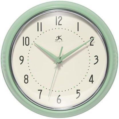Infinity Instruments Retro Round Metal Wall Clock, Meadow Mist, 9.5" - color: Meadow Mist, size: 9.5 Inch