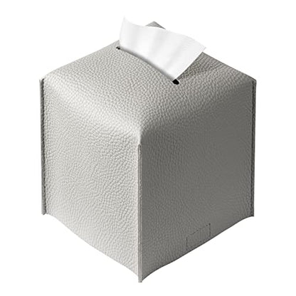 REGELETO Square Tissue Box Cover, Pu Leather Tissue Box Holder with Bottom Belt Modern Stylish Tissue Box Organizer for Bathroom, Bedroom, Hotel, Office Desk 5"X5"X5"-Grey - color: Single Grey