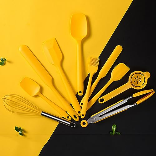 11pcs/set Yellow Silicone Spatulas Set, Rubber Nonstick Baking Utensils Set Kitchen Gadgets Tools Set, Seamless One Pieces Design for Cooking, Baking and Mixing. - color: Yellow Baking Utensils Set