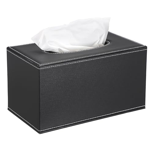 Sumnacon Large Tissue Box Cover Rectangle Tissue Box Holder,Magnetic Bottom | PU Leather Tissue Box Cover Rectangular,Decorative Tissue Covers for Bathroom Toilet Bedroom Living Room Office Car,Black - color: Black, size: Large
