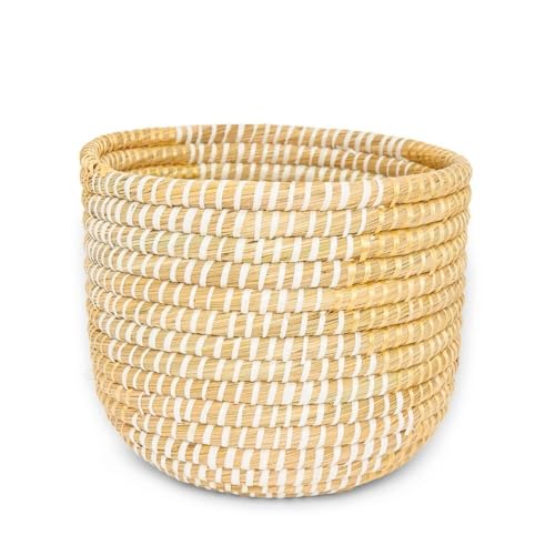 Small Grass Gold Ribbon Basket (10" Small) - size: 10" Tall