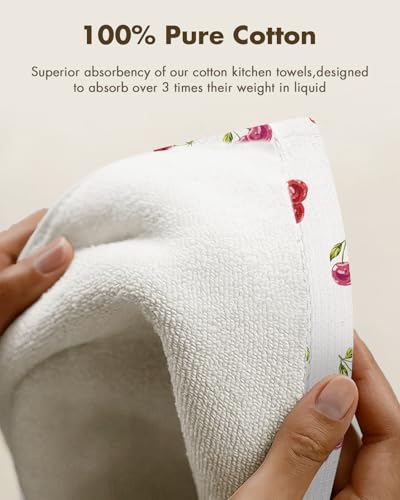 2pcs Cotton Waffle Kitchen Towels, Cherry | Waffle Weave, Terry Cloth, Pure Cotton, Sustainable, 16"x26", Highly Absorbent, with Hanging Loop, Giftable Package - color: Cherry