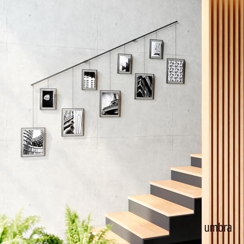 Umbra Exhibit Gallery Picture Frames, Adjustable Wall, Set of 9, Black | Steel, movable hanging rods, holds 8x10 and 5x7 sizes, minimal screw holes, mounting hardware included - color: Black, size: Set of 9, style: 9-Opening