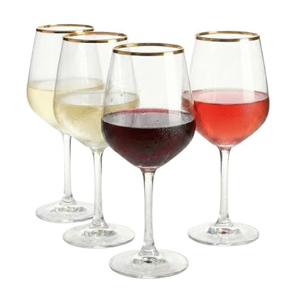 RAKLE Avantgarde Wine Glasses Set of 4, 14.3oz Modern Gold Rimmed Drinking Glasses for Red White Rose Wine and Cocktails, Lead-Free Durable Dishwasher Safe Glassware, Elegant Gold Accented Design - color: Gold-Rimmed Stemmed