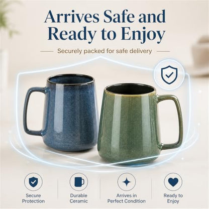Extra Large Tall Coffee Mugs with Handle - Set of 2, 24 oz Ceramic, Dishwasher & Microwave Safe, Blue and Green - color: 24 oz-Blue&Green