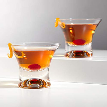 Viski Heavy Base Stemless Manhattan Glasses Set of 2 - Premium Crystal Cocktail Glass, Stemless Martini Glasses, Cocktail Glass Gift Set, 7 oz - style: Classic