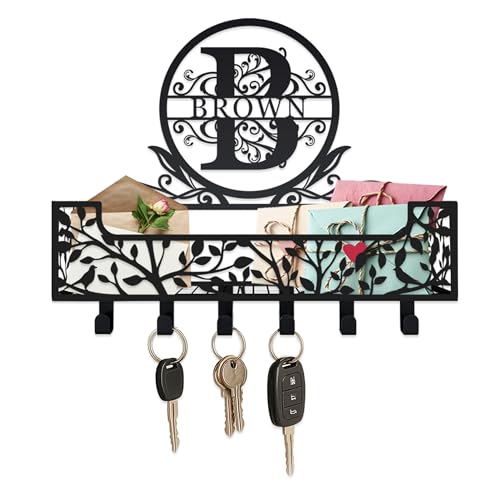 Personalized Key Holder for Wall Decorative Mail and Key Holder Organizer with 6 Key Hooks Holder Wall Hanging Key Hooks for Wall Key Holder Custom Name Key Rack Wedding Housewarming Gift - color: Design 6