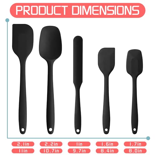 5 Pieces Silicone Spatula Set | Rubber Spatula Heat Resistant Essential for Cooking Baking Non Stick Dishwasher Safe Kitchen Tools Multicolor - color: Black