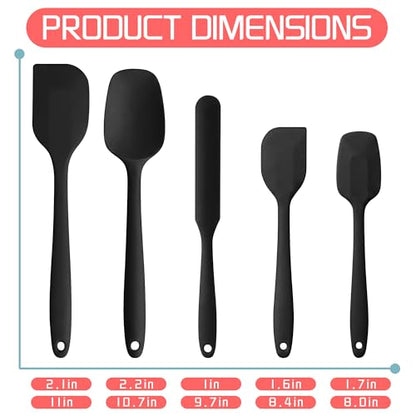 5 Pieces Silicone Spatula Set | Rubber Spatula Heat Resistant Essential for Cooking Baking Non Stick Dishwasher Safe Kitchen Tools Multicolor - color: Black