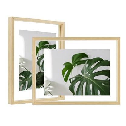 Egofine 8.5x11 Floating Frames Set of 2, Double Plexiglass Picture Frame, Made of Solid Wood Display Any Size Photo up to 8.5x11, Wall Mount or Tabletop Standing, Natural Wood - color: Natural Wood, size: 8.5x11