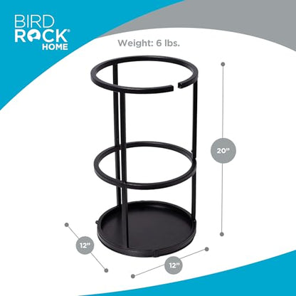 BIRDROCK HOME Circular Umbrella Holder with Removable Drip Tray - Stand for Umbrellas - Entryway - Decorative Metal Freestanding Rack Organizer - Cane Walking Stick Holder - Black - style: Open
