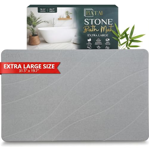 Extra Large Diatomaceous Earth Stone Bath Mat (31.5” x 19.7”) Light Gray XL | Fast Absorbent Shower Stone Bath Mat For Bathroom - Quick Dry, Easy Clean and Non-Slip Mat - Instant Drying Diatomite Bathmat - color: Light Gray