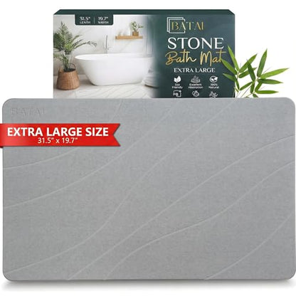 Extra Large Diatomaceous Earth Stone Bath Mat (31.5” x 19.7”) Light Gray XL | Fast Absorbent Shower Stone Bath Mat For Bathroom - Quick Dry, Easy Clean and Non-Slip Mat - Instant Drying Diatomite Bathmat - color: Light Gray