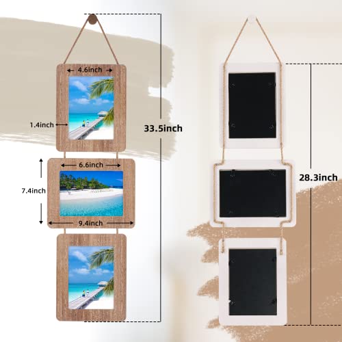 5x7 Collage Picture Frame, 3 Opening, Rustic Wood, Weathered Brown | Wall-Mounted Hanging Design, Displays 4x6 Photos with Mat or 5x7 Photos Without Mat, Three-Opening Layout - color: Weathered Brown, size: 3 Opening