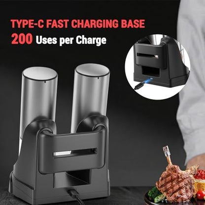 Electric Salt and Pepper Grinder Set, 95ml Large Capacity Automatic Pepper Mill with USB-C Charging Base & LED Light, Adjustable Coarseness Stainless Steel Spice Grinder 2-Piece Set - size: Upgraded Capacity Version (1 Pack)