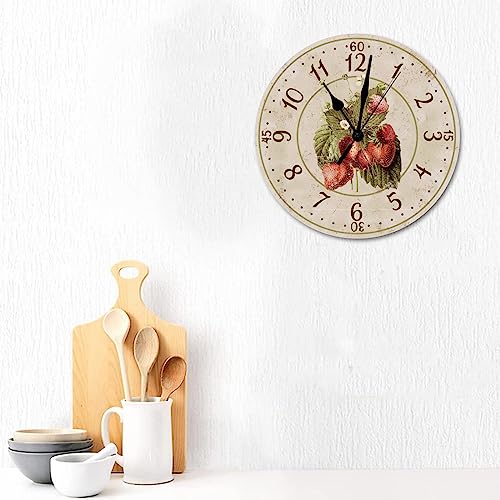 Bathroom Wall Clock Strawberry Wooden Clock Battery Operated Silent Wall Clock 15 inch Strawberry Fruit Wooden Wall Clocks for Living Room Laundry Room Rustic Clocks - color: Clock-4, size: 38cmx38cm