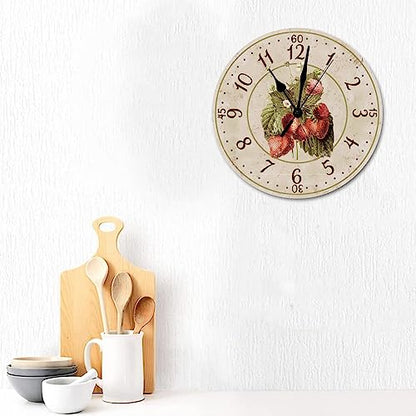 Bathroom Wall Clock Strawberry Wooden Clock Battery Operated Silent Wall Clock 15 inch Strawberry Fruit Wooden Wall Clocks for Living Room Laundry Room Rustic Clocks - color: Clock-4, size: 38cmx38cm