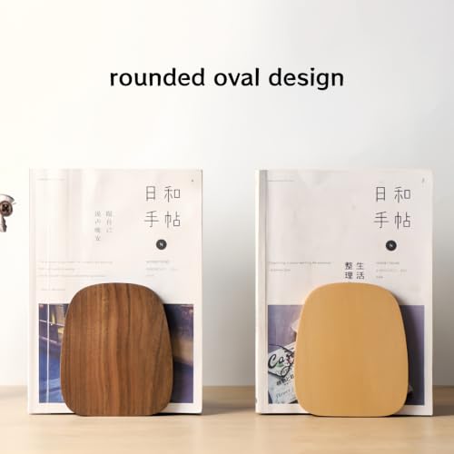 2-Pack Oval Beech Bookends, 5.5x4.7in | Solid Wood, Natural Grain, Non-Slip Base, One-Piece Design, for Shelves/Desk/Home Office - color: Beech Oval