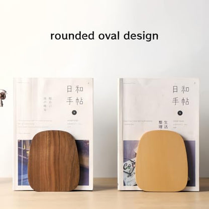 2-Pack Oval Walnut Bookends, 5.5x4.7in | Solid Wood, Natural Grain, Non-Slip Base, One-Piece Design, for Shelves/Desk/Home Office - color: Black Walnut Oval