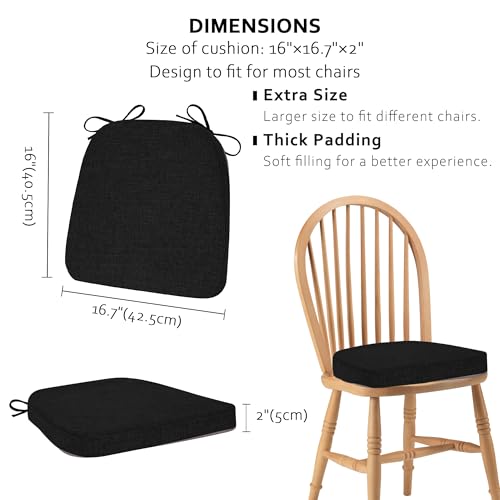ELFJOY Non-Slip Chair Cushions for Dining Chairs Black 16.7"x16" | 4 Pack, with Ties and Washable Cover, U Shape, Breathable Fabric, for Kitchen Dining Office Folding Chairs，Comfortable - color: Black