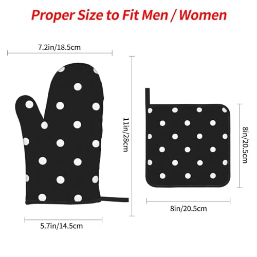 Black and White Polka Dot Oven Mitts and Pot Holders Set of 4 Non-Slip Oven Gloves Hot Pads for Kitchen Baking Cooking Grilling