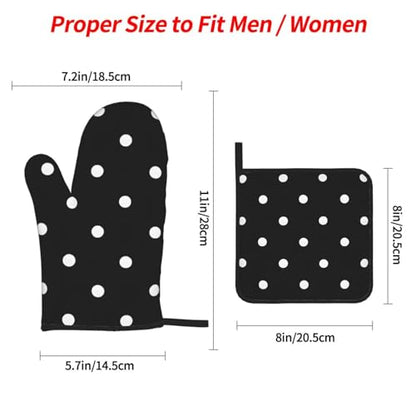 Black and White Polka Dot Oven Mitts and Pot Holders Set of 4 Non-Slip Oven Gloves Hot Pads for Kitchen Baking Cooking Grilling