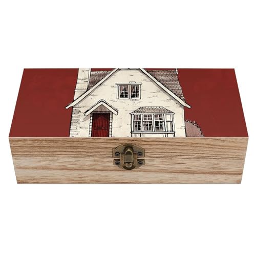 MUSM Vintage Wooden Storage Box, White Line House Keepsake Box for Jewelry, Photos, Letters, Elegant Desktop Organizer for Home & Office Decor