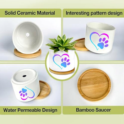 1Pcs Dog Claw Succulent Pots with Drainage and Bamboo Tray, Ceramic Pot | 3 Inch Small Planters for Plants,Cactus,Decoration for Office Home,Garden,Windowsill,Gifts for Women Mom (No Plants Included) - style: Love Dog Claw
