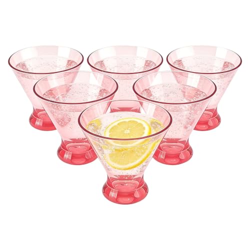 Set of 6 Stemless Martini Acrylic Glasses 9 oz, Heavy Base Stable Cocktail/Juice/Red Wine Glasses,Plastic Drinking Tumbler, Fits Ice Cream/Milkshakes,Ideal for Home Party(Pink) - color: Pink