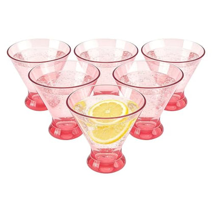 Set of 6 Stemless Martini Acrylic Glasses 9 oz, Heavy Base Stable Cocktail/Juice/Red Wine Glasses,Plastic Drinking Tumbler, Fits Ice Cream/Milkshakes,Ideal for Home Party(Pink) - color: Pink
