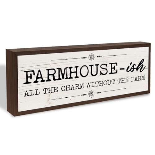 Country Style Wood Decor, Farmhouse-ish Sign, Framed Wooden Wall Plaque, Rustic Home Decor for Living Room Kitchen, All the Charm without the Farm Sign 9.5x3.1x1 inches - color: style 01