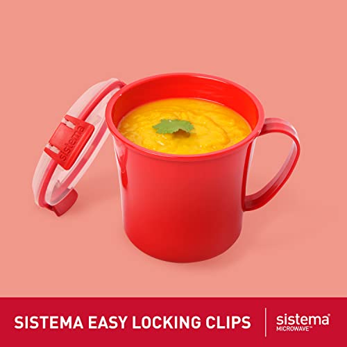 Sistema Microwave Soup Mugs | 656 ml | Microwave Food Containers with Steam Release Vents | BPA-Free | Red | 3 Count - size: 3-Pack Soup Mugs