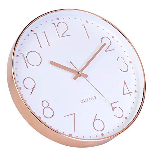 12 Inch Battery Operated Silent Non-Ticking Wall Clock, Quality Quartz Sweep Rose Gold Wall Clock for Home Bedroom School - color: Rosegold, size: 12 Inch
