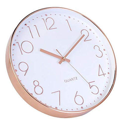 12 Inch Battery Operated Silent Non-Ticking Wall Clock, Quality Quartz Sweep Rose Gold Wall Clock for Home Bedroom School - color: Rosegold, size: 12 Inch