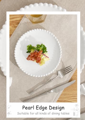 7.5" White Porcelain Beaded Appetizer Plates Set of 10 | Round Shape,Ceramic,Small Dinner Serving Dishes, for Dessert, Snack, Ice Cream, Waffles, Microwave, Dishwasher, Oven Safe - size: 7.5 Inch - 10P