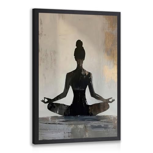 GELDSTEI Wood Framed Meditation Yoga Girl Wall Art 12x16 in | Zen Space Wall Decor, Modern Meditation Art Print, Peaceful Gift for Yoga Studio and Relax Room - color: Black-White(Wood), size: 16"L x 12"W