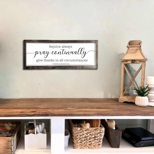 Dazingart Farmhouse Bible Verse Wood Sign, Rejoice Always Pray Continually Give Thanks In All Circumstances Print, Rustic Christian Wall Art Decor Framed Scripture Sign (pray) - color: pray